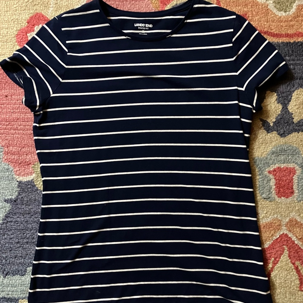 Lands' End Women's Short Sleeve Shaped Fit Striped Tee - M